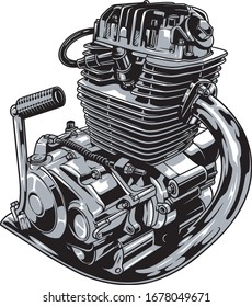 motorcycle engine chrome vector art