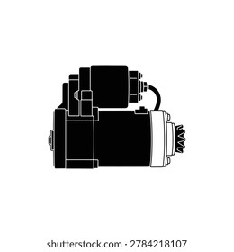 Motorcycle Engine Electric Starter Motor Icon. Black filled icon of a motorcycle engine electric starting starter motor unit
