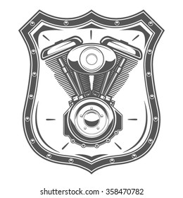 Motorcycle engine emblem, badge and design elements
