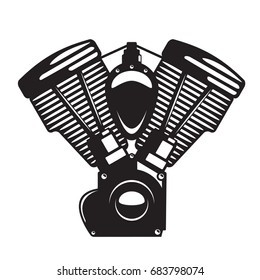 Motorcycle engine emblem in monochrome silhouette style, for logo, tattoo, emblem