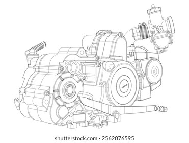 Motorcycle engine icon design template, outline icon, black line art vector illustration isolated on white background