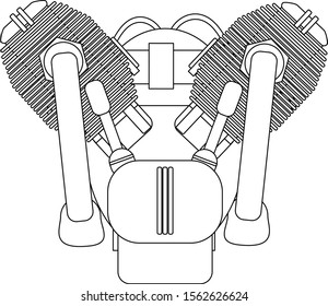 Motorcycle engine illustration on white background. Design monochrome element. Vector illustration.