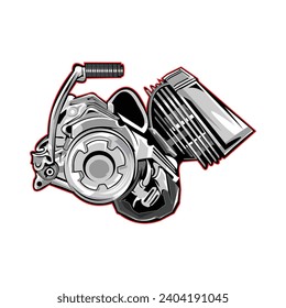 Motorcycle engine illustration on white background