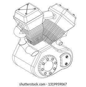 Motorcycle engine on a white background. Drawing