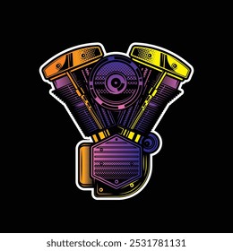 Motor de motocicleta. Ilustración vectorial original en estilo vintage. Diseño de camiseta. Dibujado a mano, no AI