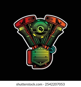 Motor de motocicleta. Ilustración vectorial original en estilo vintage. Diseño de camiseta. Dibujado a mano, no AI