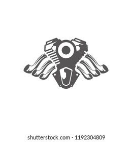 Motorcycle engine silhouette isolated on white background vector illustration. Vector moto bike repairs graphics illustration.
