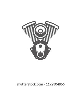 Motorcycle engine silhouette isolated on white background vector illustration. Vector moto bike repairs graphics illustration.