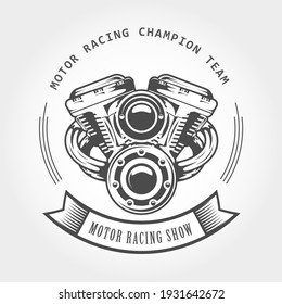 Motorcycle Engine Sticker, Chopper Bike, Motor Show Emblem, Vector