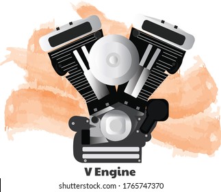 Motorcycle engine v twin vector  icon logo emblem illustration