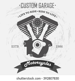 Motorcycle engine v twin vector flat icon logo emblem illustration