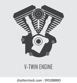 Motorcycle engine v twin vector flat icon logo emblem illustration
