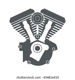 Motorcycle Engine V Twin Vector Flat Icon Logo Emblem Illustration