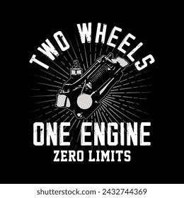 Motorcycle engine vector t-shirt design graphic illustration, custom rider tee black background template.