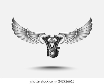 Motorcycle Engine With Wings Isolated.vector
