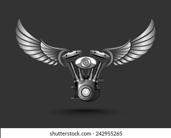 Motorcycle engine with wings.vector