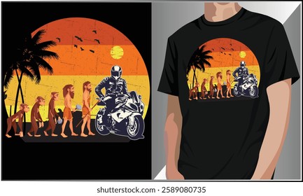 Motorcycle Evolution of Human T Shirt, Sports Motorcycle Rider Evolution Design, Evolution Of The Biker, Motorcycle T-shirt Design, Bike Rider T-shirt Design, Biker Illustration.