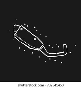 Motorcycle exhaust icon in doodle sketch lines. Automotive transportation parts machine repair