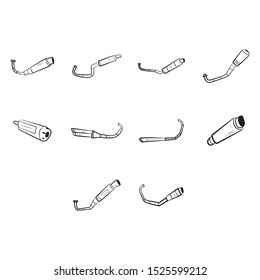 Motorcycle exhaust icon set in doodle sketch lines