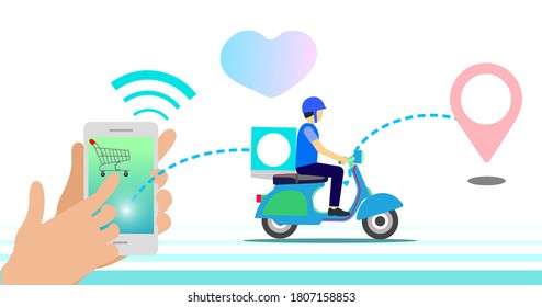Servicio de entrega rápida de motocicletas, ilustración de vector plana editable, imagen de clip