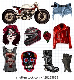 Motorcycle fashion Biker digital watercolor pictures