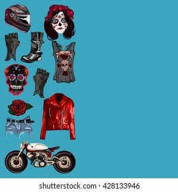Motorcycle fashion Biker digital watercolor pictures