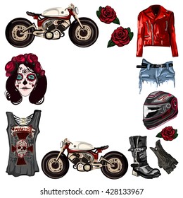 Motorcycle fashion Biker digital watercolor pictures