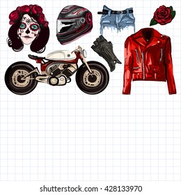 Motorcycle fashion Biker digital watercolor pictures