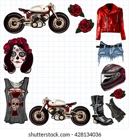 Motorcycle fashion Biker digital watercolor pictures