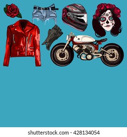 Motorcycle fashion Biker digital watercolor pictures