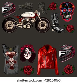 Motorcycle fashion Biker digital watercolor pictures