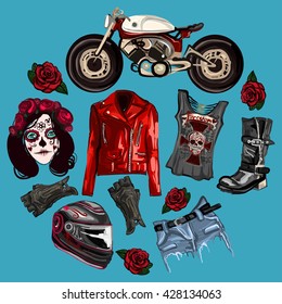 Motorcycle fashion Biker digital watercolor pictures