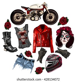 Motorcycle fashion Biker digital watercolor pictures