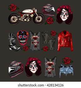 Motorcycle fashion Biker digital watercolor pictures