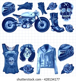 Motorcycle fashion Biker digital watercolor pictures