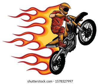 motorcycle with fire and flames vector illustration