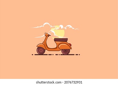 motorcycle flat illustration complete with sun and clouds