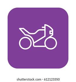 Motorcycle flat line icon, linear vector sign on colorful rounded square button isolated on white. Motorbike symbol, logo illustration. Flat design, pixel perfect
