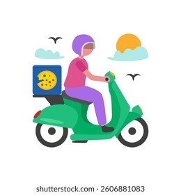 Motorcycle Food Delivery Service Vector Illustration