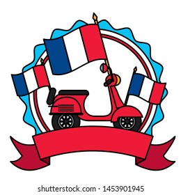 motorcycle and french flags happy bastille day flat design vector illustration