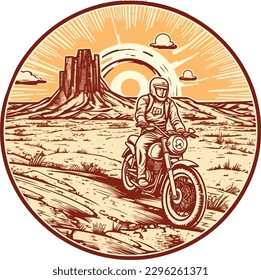 motorcycle  in front of a desert Hand drawn illustration, motorcycle Hand drawn illustration design, tshirt design illustration