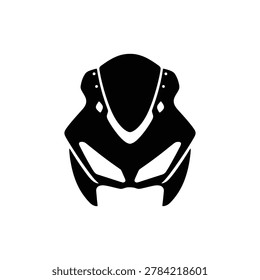 Motorcycle Front Fairing Cowl Black Filled Icon. Black filled icon of a motorcycle aerodynamic front fairing nose cowl