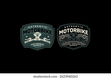 motorcycle front top retro badge logo vector design set for garage, workshop, biker, racer, rider. handlebar, brake and lights motorbike vintage emblem label illustration logo collections