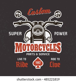 Motorcycle Front View On Dark Background Vector T-shirt Print With Texture On Separate Layer