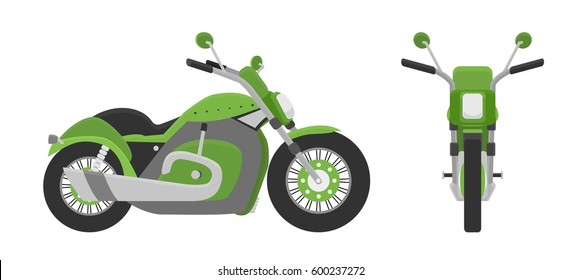 Motorcycle, front view, side view. vector illustration. Flat design style. Isolated on a white background.