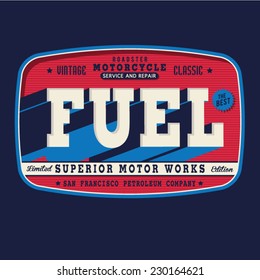 Motorcycle fuel typography, t-shirt graphics, vectors