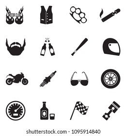 Motorcycle Gang Icons. Black Flat Design. Vector Illustration. 