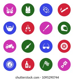 Motorcycle Gang Icons. White Flat Design In Circle. Vector Illustration. 
