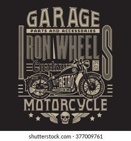 motorcycle garage typography, t-shirt graphics, vectors