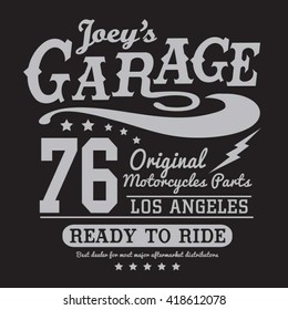 Motorcycle garage typography, t-shirt graphics, vectors